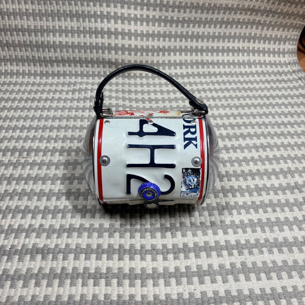 Little Earth New York License Plate Purse Barrel Bag Bottle Cap Snap Closure